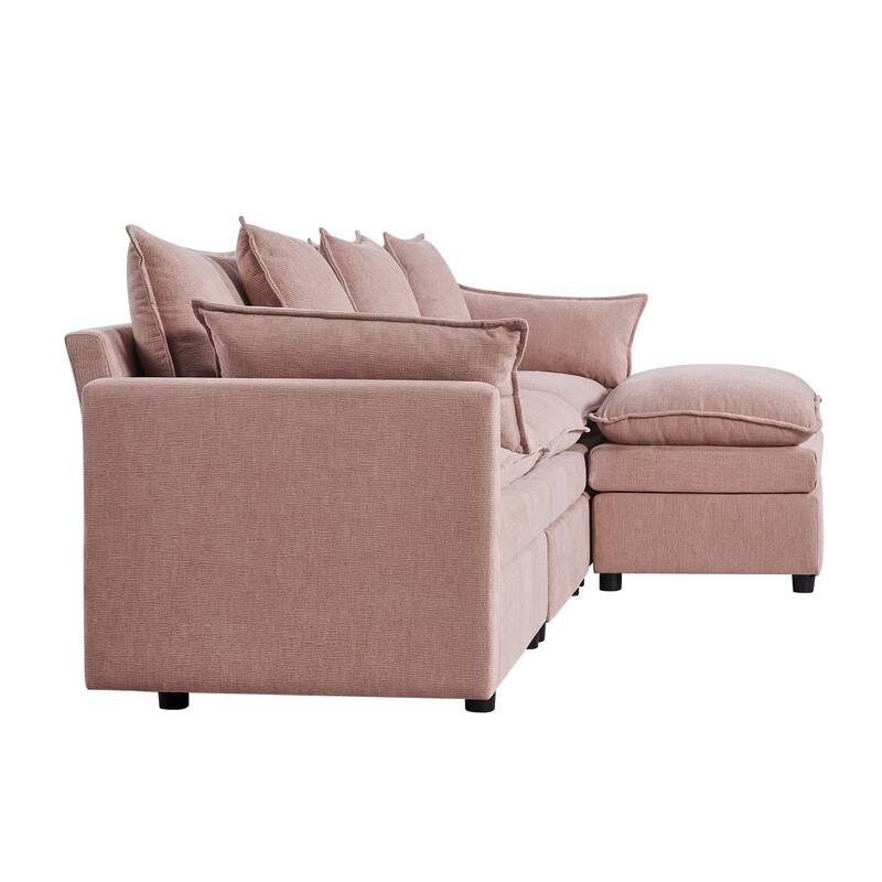 Spacious L-Shaped Chenille Couch with Ottoman Bench, 3-Seater Sleeper Sofa for Living Room