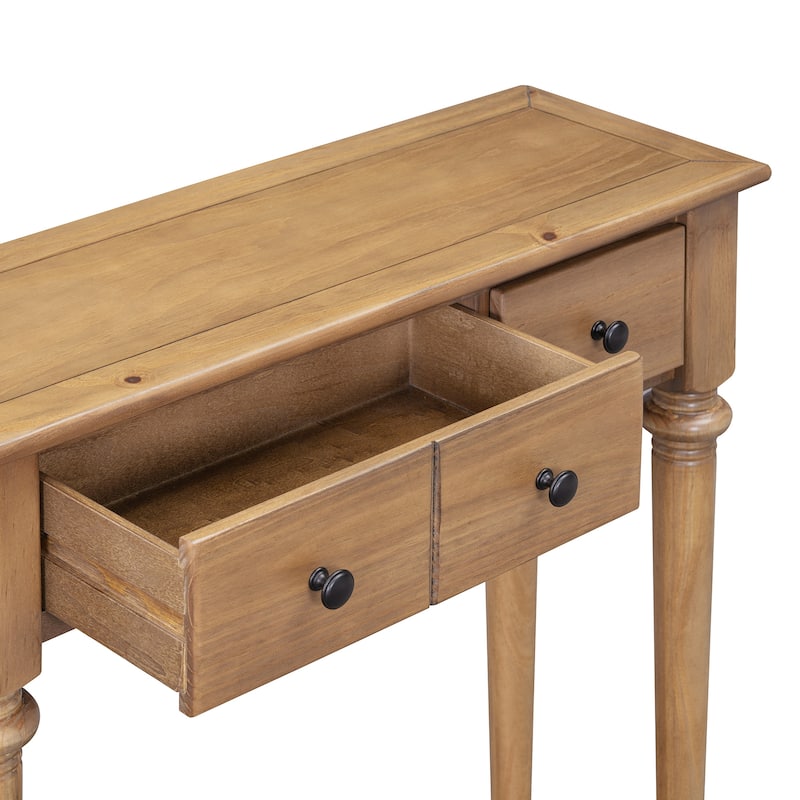 59" Retro Console Table with Open Shelf and 4 Drawers