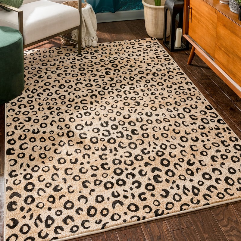 Well Woven Dulcet Leopard Animal Print Modern Leopard Area Rug - 3' 11" x 5' 3" - Black
