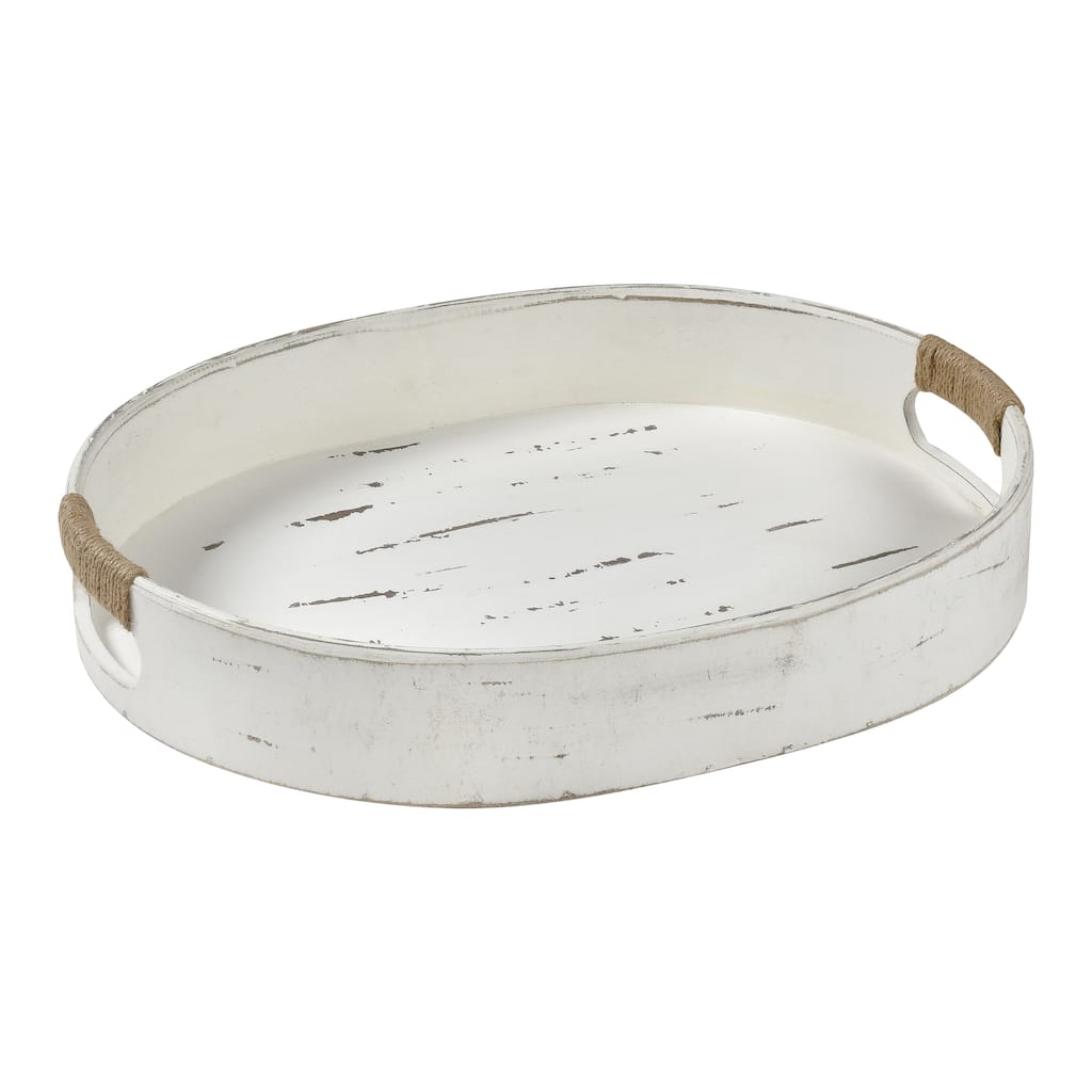 Atlas Waterfront Oval Wooden White Tray - 20 inch Wide