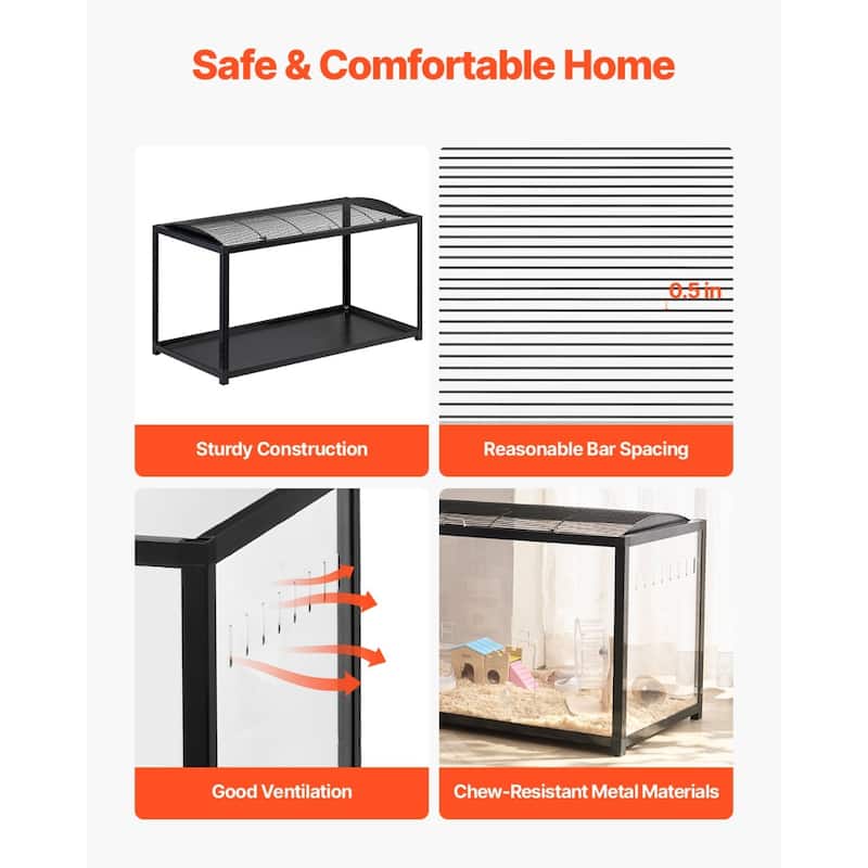 Black Acrylic Metal Hamster Cage with Ventilation & Easy Clean - 37.8 x 18.5 x 21.7 inches