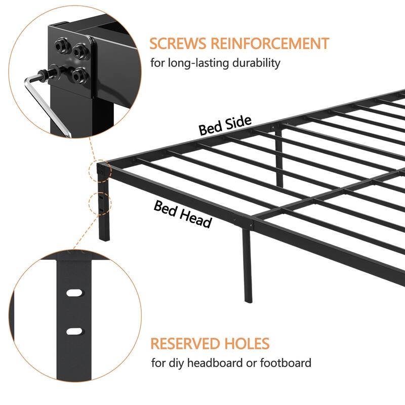 VECELO Bed Frames No Box Spring Needed, Heavy Duty Metal Platform with Steel Slat, Easy Assembly, Black