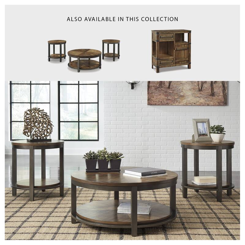 Roybeck Table (Set of 3) - Light Brown/Bronze - 38" W x 38" D x 18" H