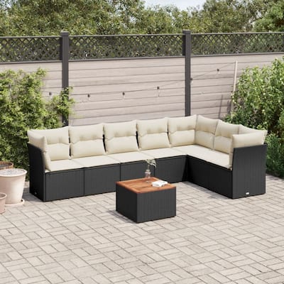 vidaXL Patio Sofa Set with Cushions Outdoor Furniture 8 Piece Poly Rattan - 24.4 x 24.4 x 27.2