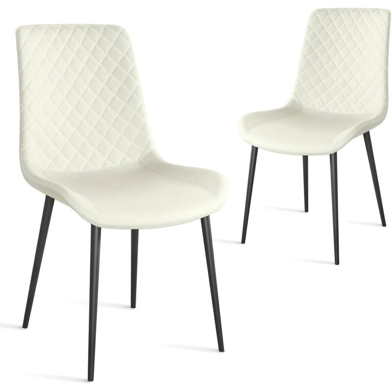 PU Leather Dining Chair Set of 2 with Metal Legs for Kitchen, Restaurant, Living, Meeting Room - White PU