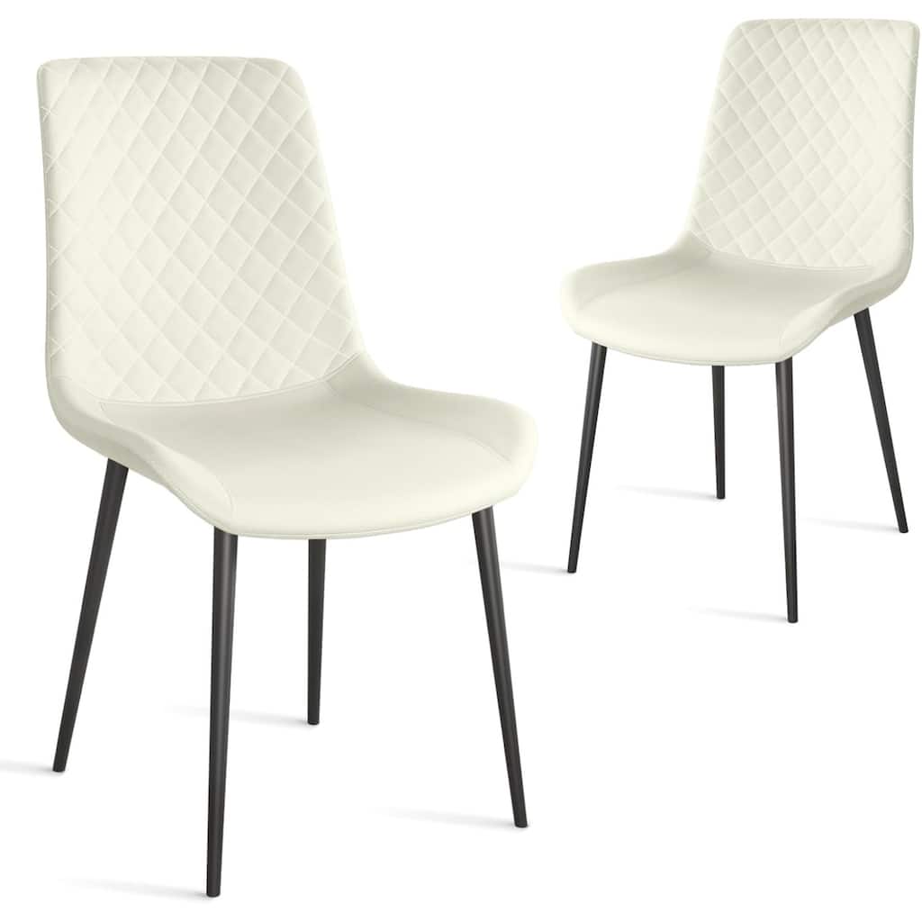 PU Leather Dining Chair with Metal Legs, Chequer Upholstered Armless Chair Set of 2 for Kitchen, Restaurant, Living