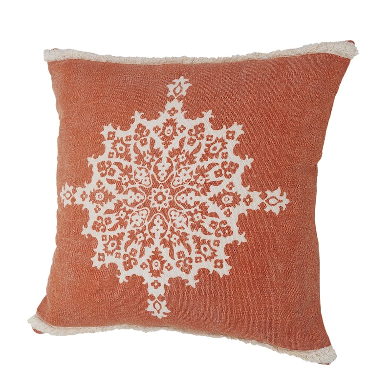 HomeRoots 20" X 20" Orange And Off-White 100% Cotton Geometric Zippered Pillow