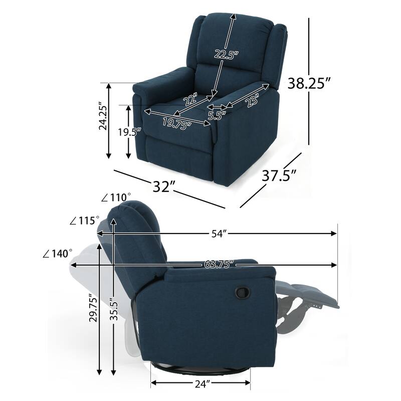 Glider Recliner With Swivel, Contemporary Chair with Upholstery