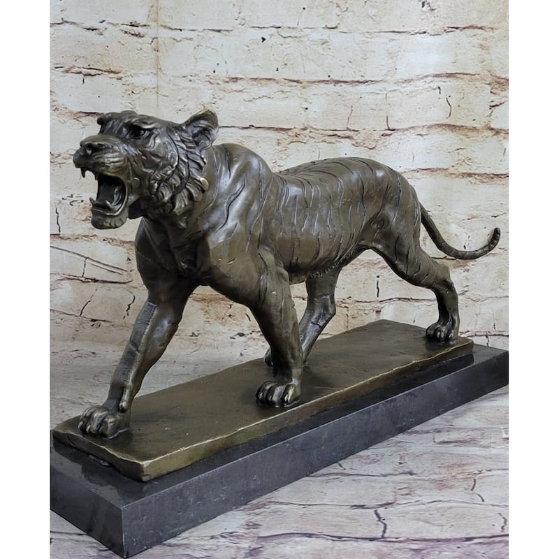 Signed Barye Cougar Imitative Lion Tiger Wild Animal Circus Cage Bronze Sculpture Statue