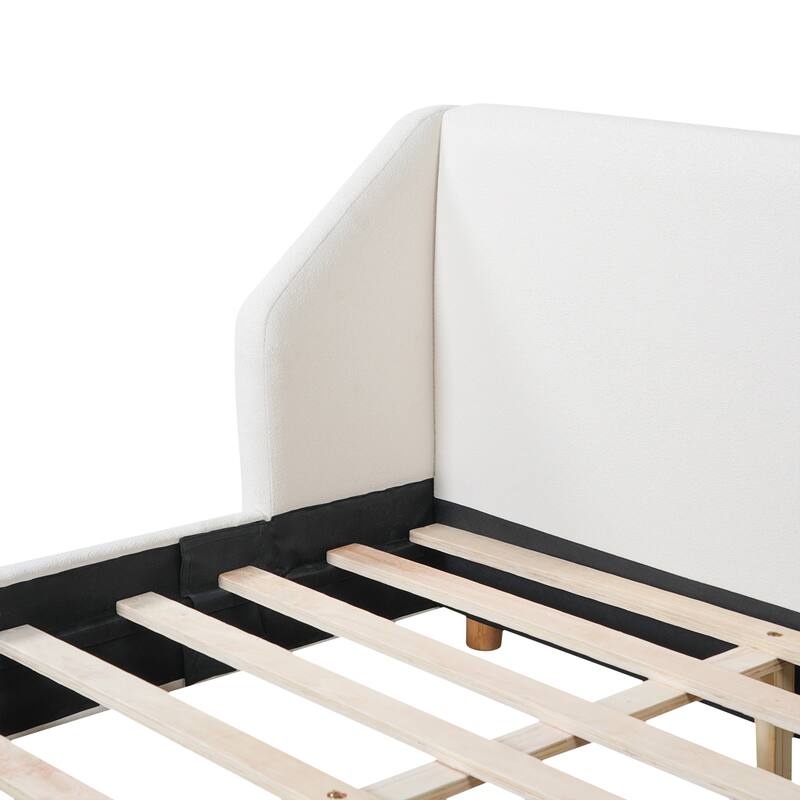 Christopher Knight Home - Arvilla Modern Boucle Upholstered Low Profile Platform Bed with Wingback Headboard & Wooden Slats