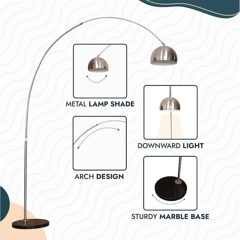 Floor Lamp with Black Marble Base and Metal Lamp Shade Arco Collection - 76"