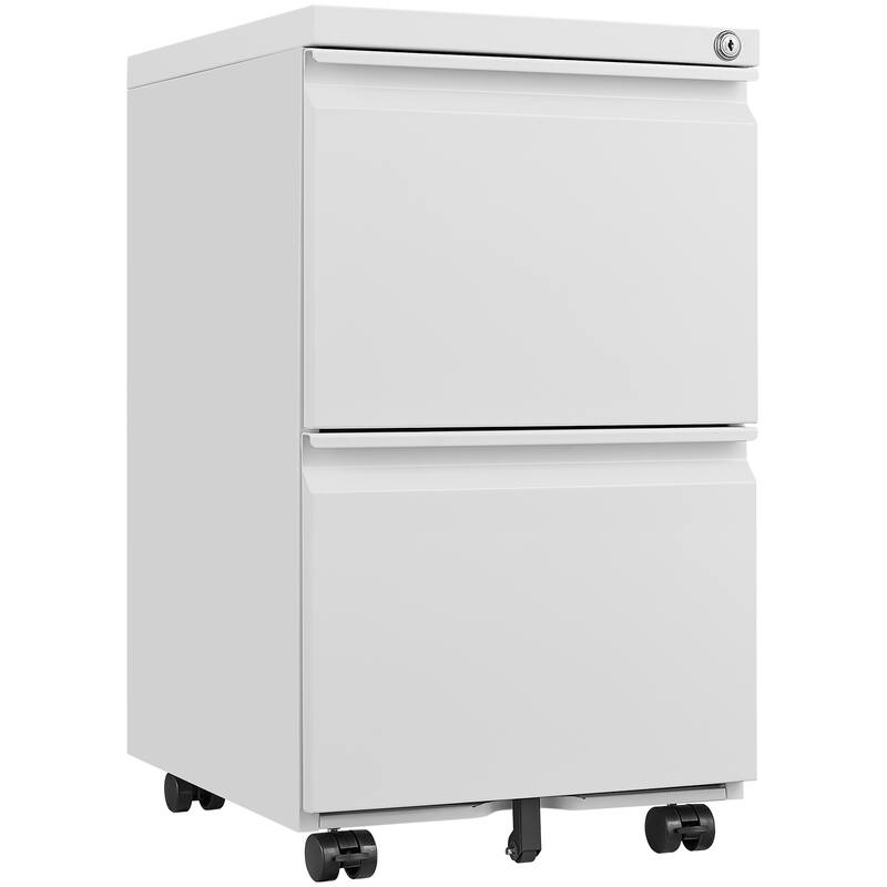 Modern File Cabinet Mobile File Cabinet Steel File Cabinet with 2 Drawers and Lock for Home Office, White