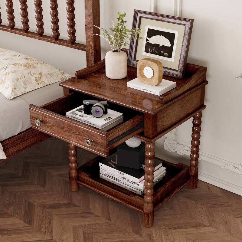 24.6"H Retro Style Nightstand with Drawer,Shelf and Metal Handle