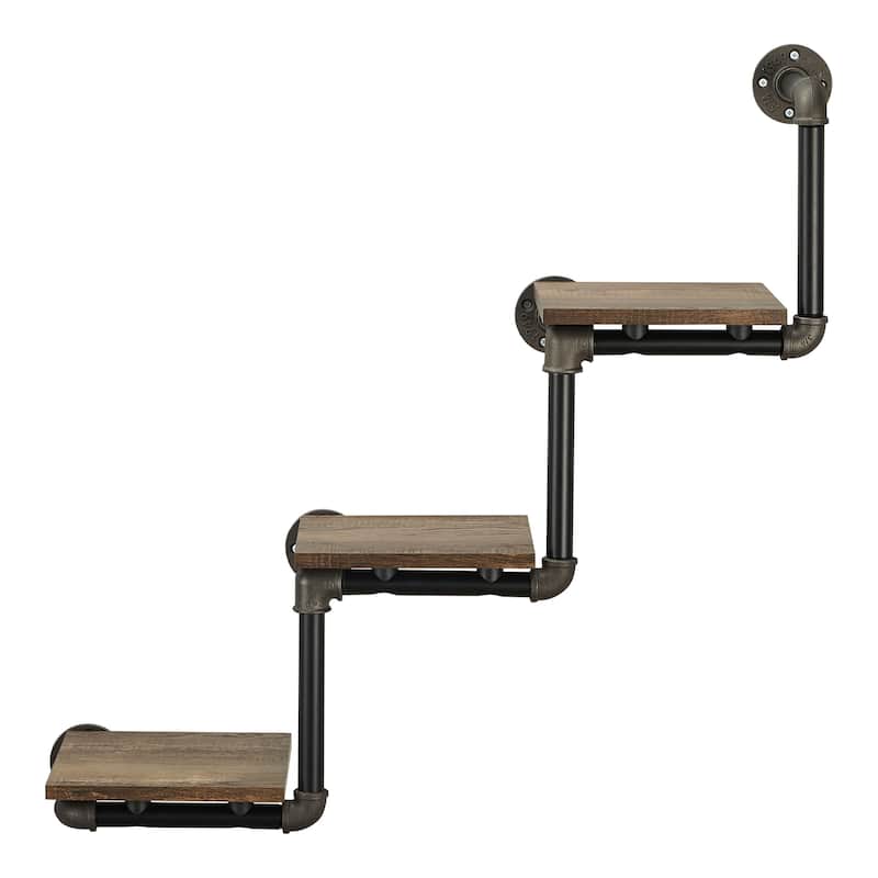 DH BASIC Industrial Reclaimed Oak Metal 3-Tier Wall Shelf by Denhour