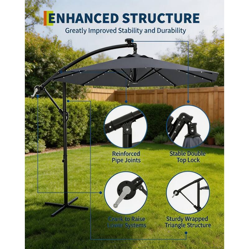 10 ft offset patio umbrella, with solar lights