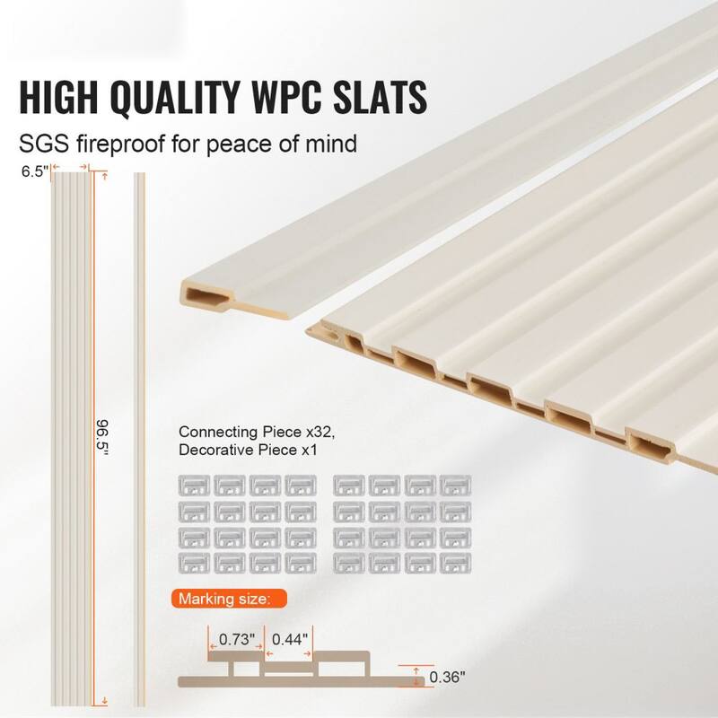 34.8 Sq Ft WPC Acoustic Wall Panels 8 Pieces Fire-Resistant Slat Design for Soundproof Room Decor - 96.5" x 6.5" x 0.35"