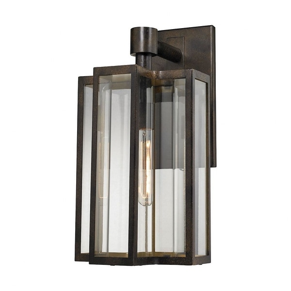 One Light Geometric Outdoor Wall Mount with Curved Seeded Glass and. Opens flyout.