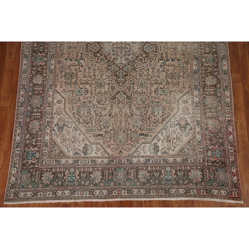Handmade Distressed Tabriz Persian Rug Antique Living Room Wool Carpet - 6'5" x 9'7"