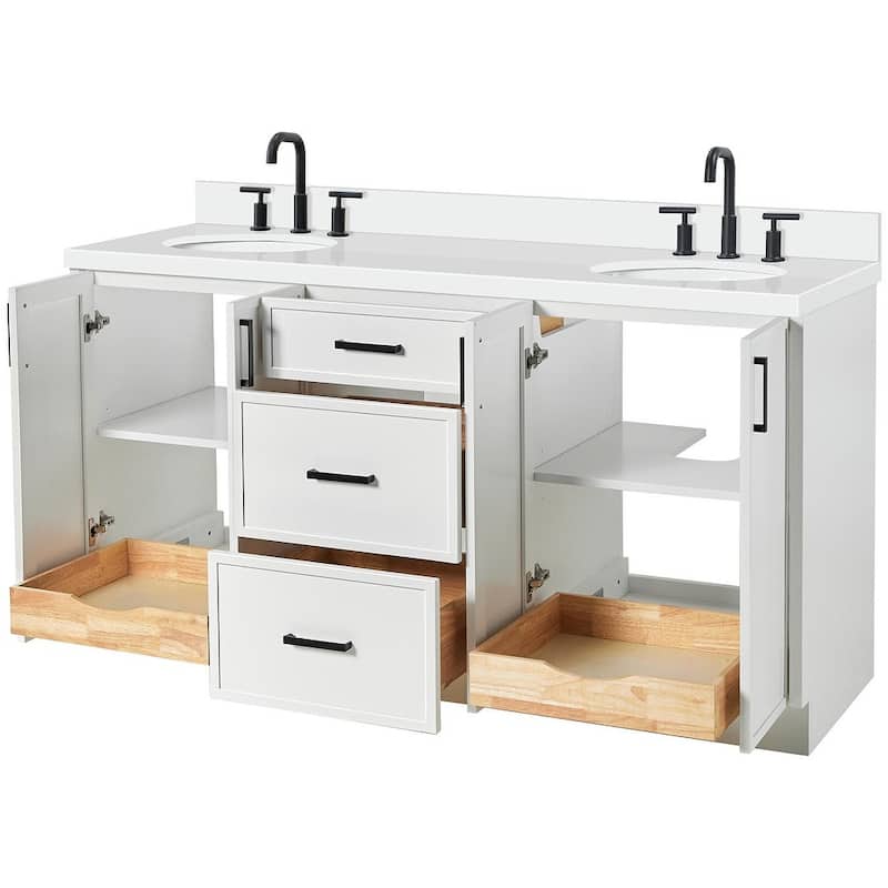 Ariel K67DWQOVO Kelly 67" Free Standing Double Oval Basin Vanity Set