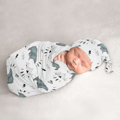 Bear Mountain Collection Boy Baby Cocoon and Beanie Hat Sleep Sack - 2pc Set - Slate Blue and Black Woodland Forest Animal