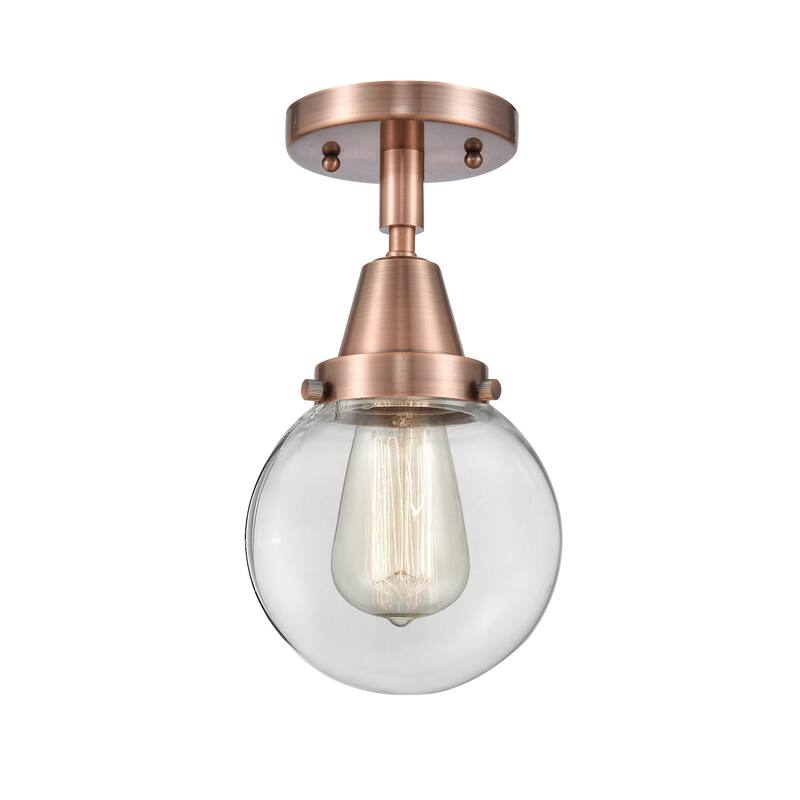 Innovations Lighting 447-1C-11-6 Beacon Flush Mount Beacon 6" Wide - Antique Copper / Clear