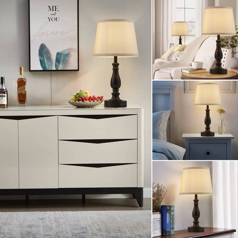 Lamps for Bedrooms Set of 2, Touch Bedside Table Lamp with USB Ports