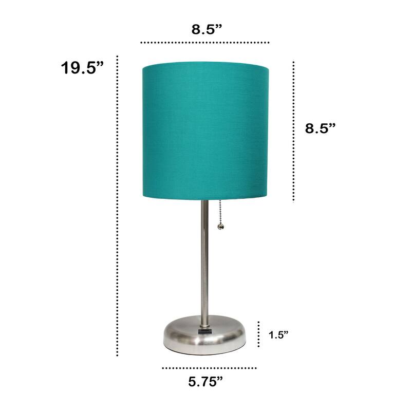 Creekwood Home Oslo 19.5" Bedside Usb Port Metal Table Desk Lamp - Brushed Steel/Teal Shade - 9x9x15