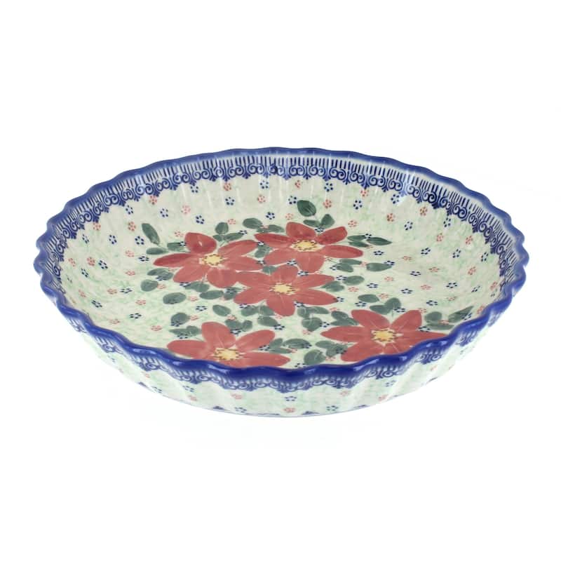 Blue Rose Polish Pottery 100 Vena Pie Plate - Poinsettia