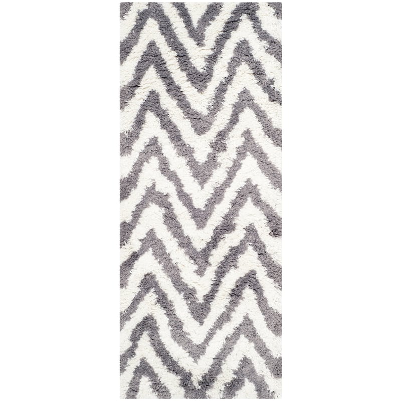 SAFAVIEH Handmade Kanesha Shag Karien Rug - 2'3" x 10' Runner - Ivory/Grey