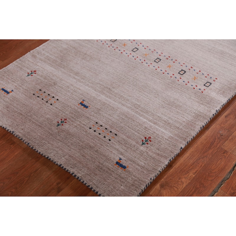 Hand Knotted Oriental 100% Wool Carpet Tribal Stripe Brown Gabbeh Area Rug - 4' 11'' X 3' 1''