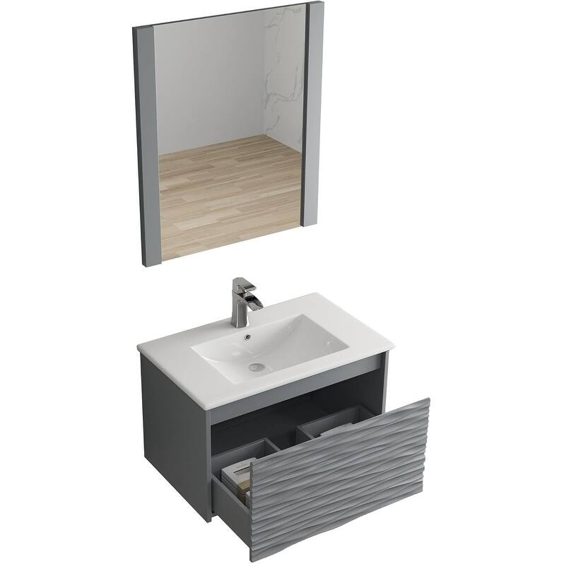 Blossom Floating Bathroom Vanity with Sink & Mirror Metal Grey