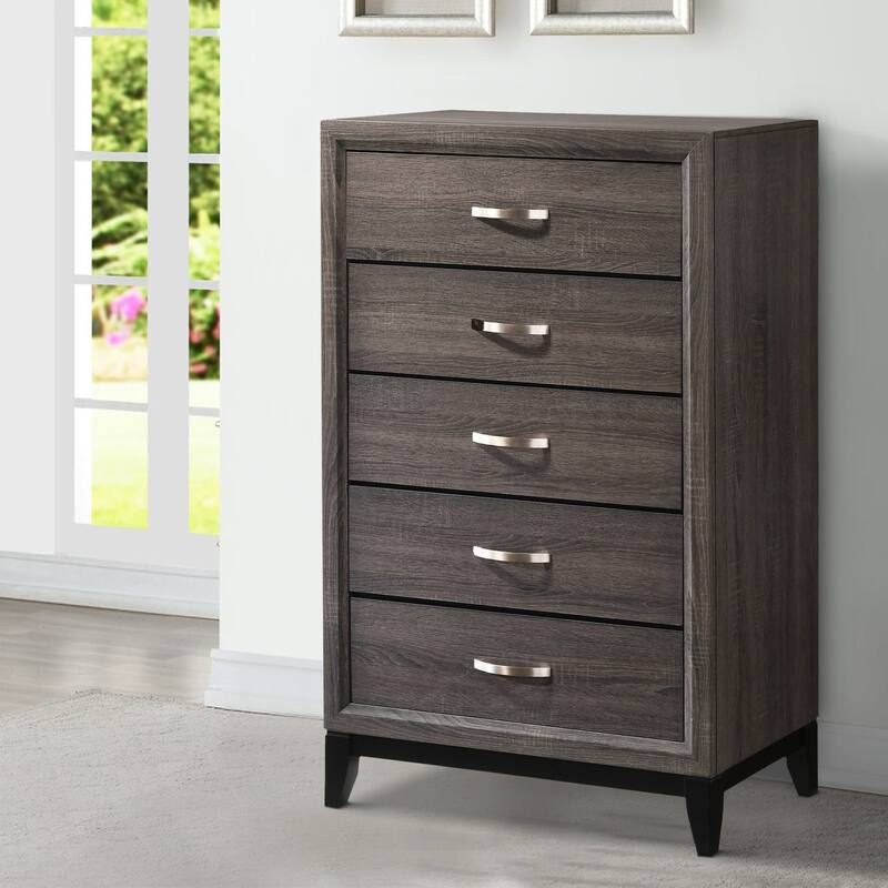 Chest with 5 Storage Drawers and Grain Details, Gray