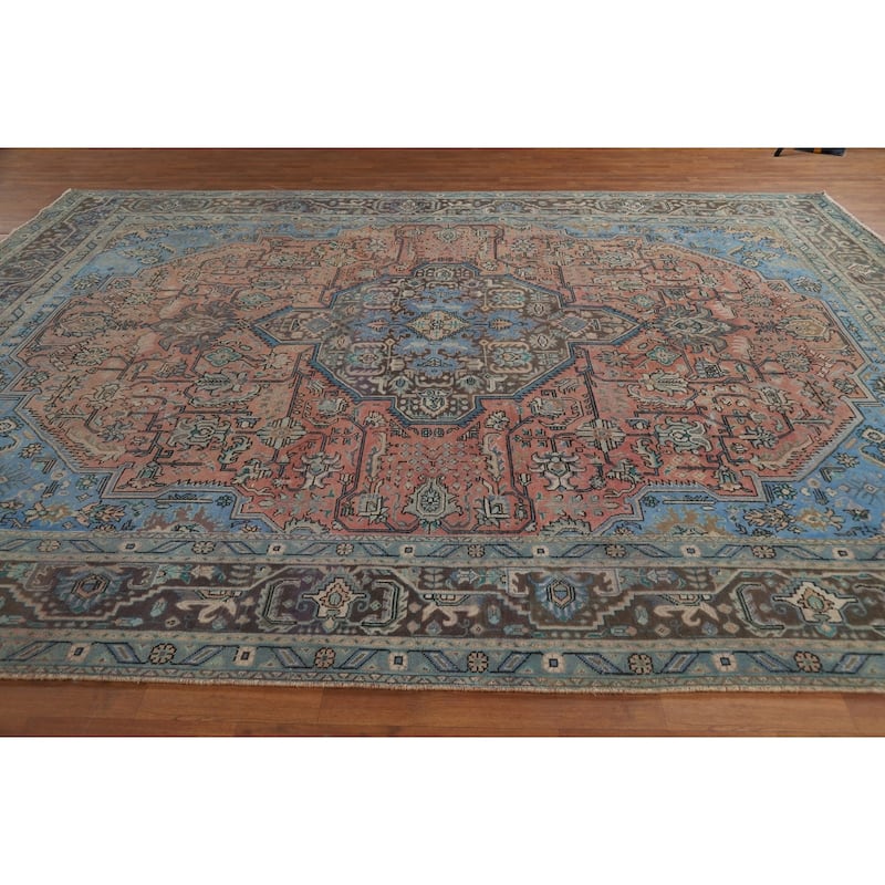 Light Pink Medallion Tabriz Persian Area Rug Handmade Wool Carpet - 9'9"x 12'8"