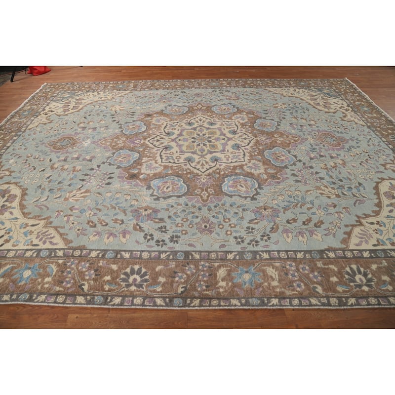 Traditional Floral Tabriz Persian Rug Traditional Handmade Wool Carpet - 9'7"x 12'8"