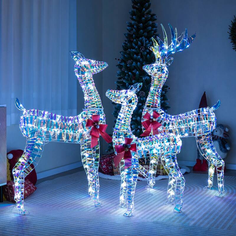 Gymax 3-Piece Iridescent Reindeer Family Set Christmas Pre-Lit Deer w/