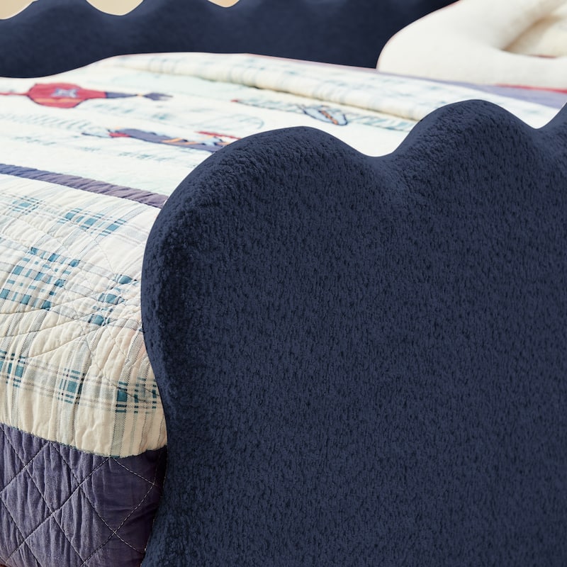 Twin Dinosaur-Shaped Kids Bed with Safety Guardrail - Solid Wood Toddler Bed Frame in Boucle Fabric