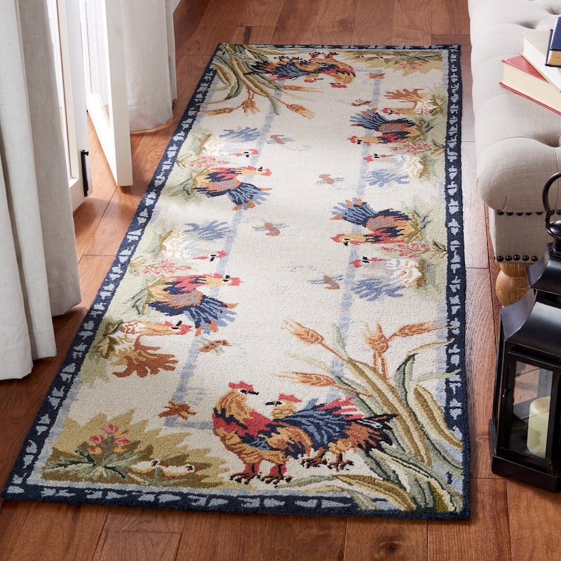 SAFAVIEH Handmade Chelsea Yauheniya French Country Rooster Wool Rug - 2'6" x 6' Runner - Ivory