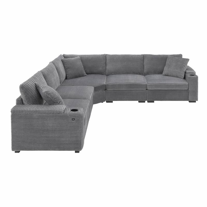 106" Corduroy L-Shaped Sectional Sofa with USB Charger and Storage, 5-Seater, 330lb Capacity