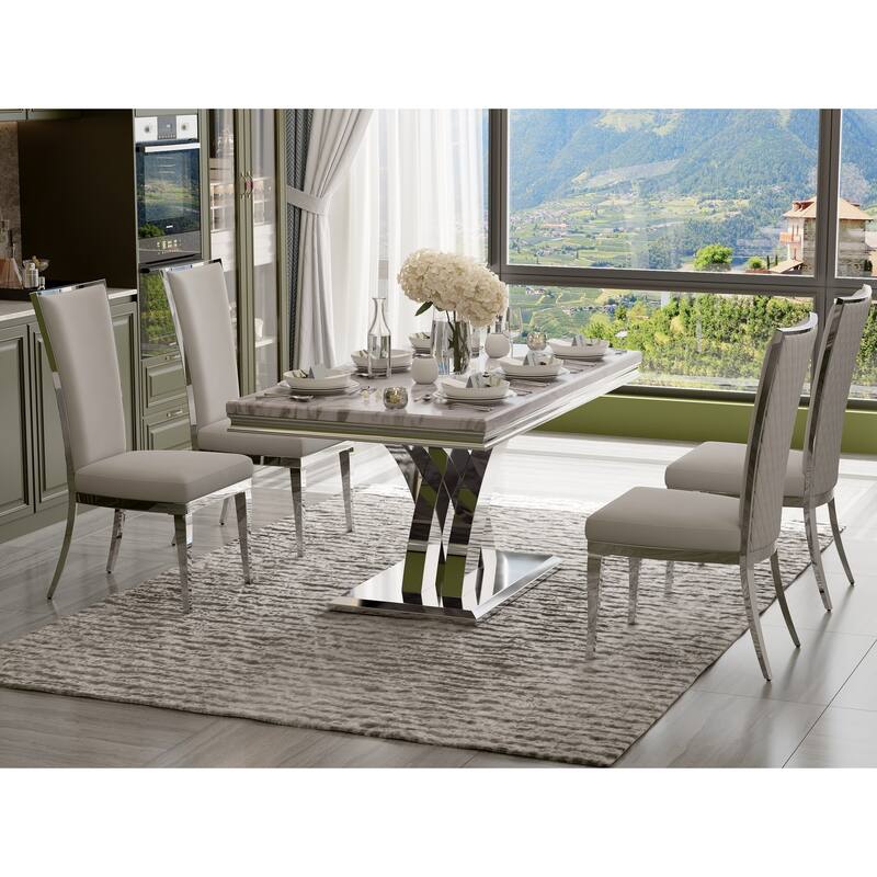 Luxury Dining Table Set with PU Leather Dining Chairs
