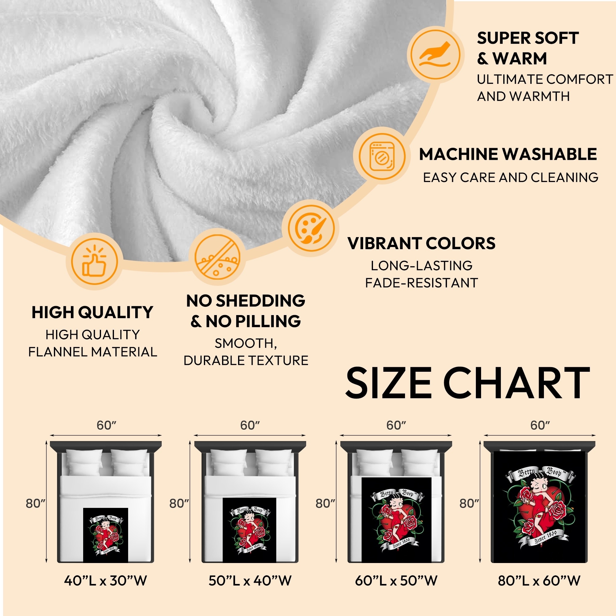 Betty Boop Super Soft Fleece Plush Throw Blanket for Couch - Picture 15 of 374