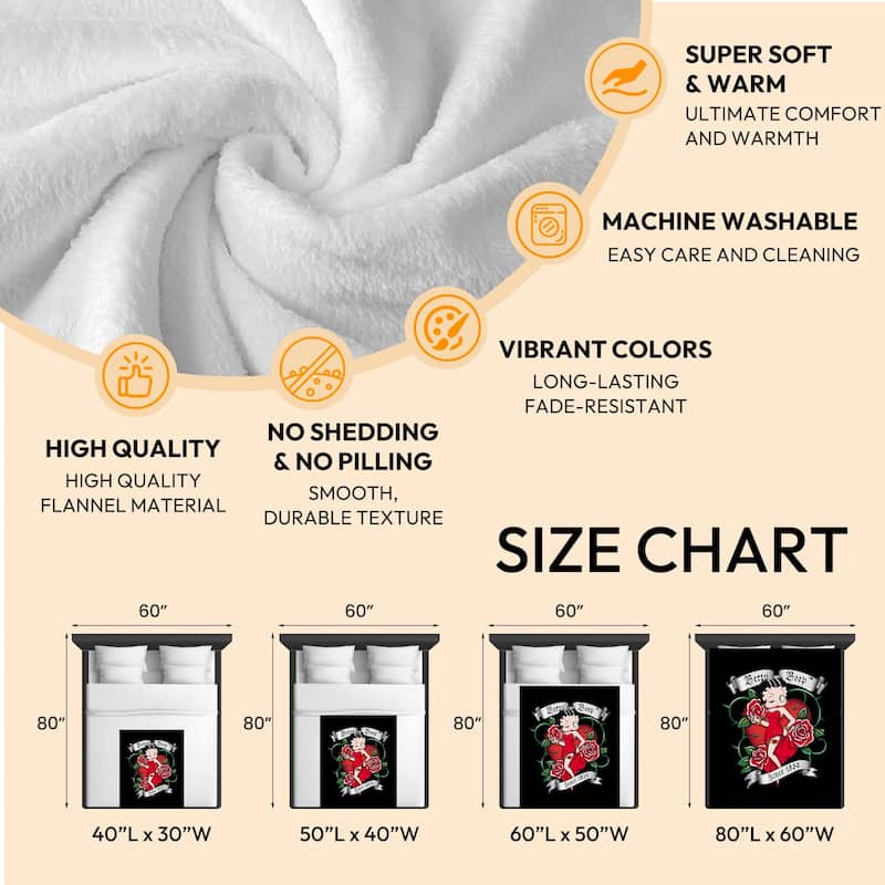 Betty Boop Super Soft Fleece Plush Throw Blanket for Couch Bed Sofa
