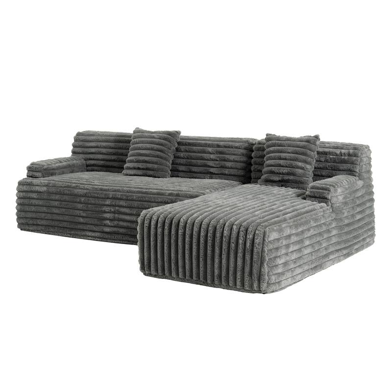 L Shape Modular Sectional Sofa with Chaise, Full-Compressed Boneless Couches, Faux Fur 3 Seat Sofa with 2 Throw Pillows