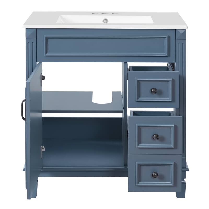 Bathroom Vanity with Ceramic Sink, Small Bathroom Storage Cabinet, Bathroom Cabinet with 2 Drawers & Adjustable Shelf