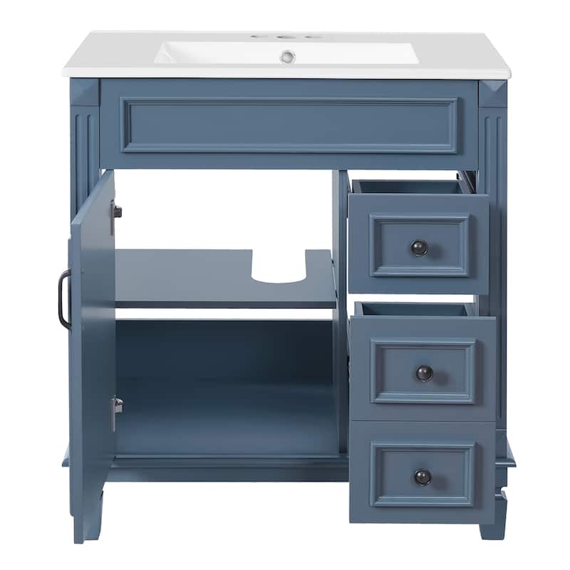 GDF Studio - Belcourt Modern Bathroom Vanity with Ceramic Sink, 2 Storage Drawers and Adjustable Shelf