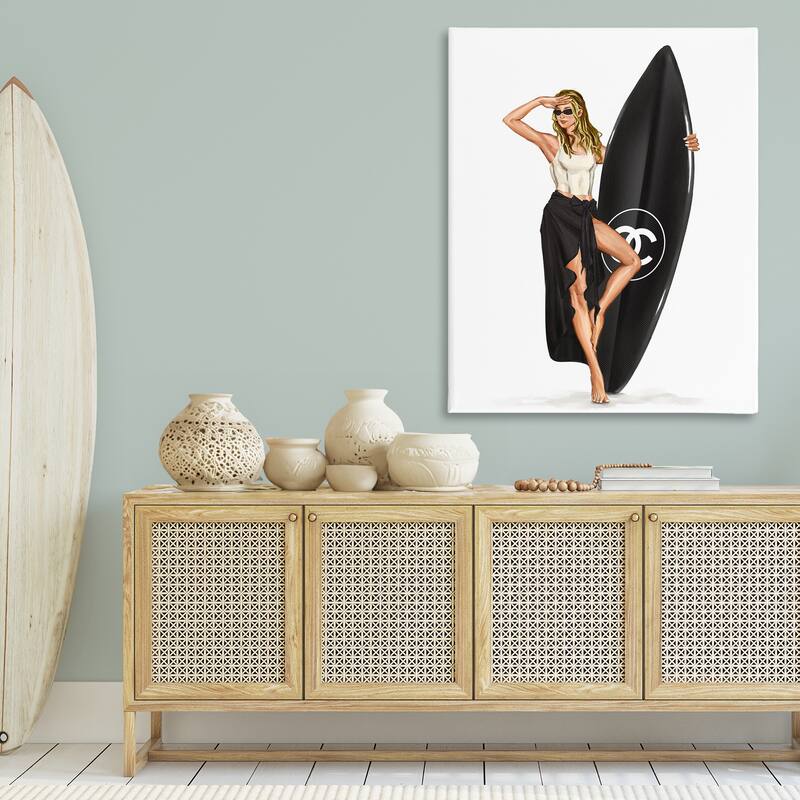 Stupell Trendy Surfer Girl in Black Canvas Wall Art Design By Ziwei Li