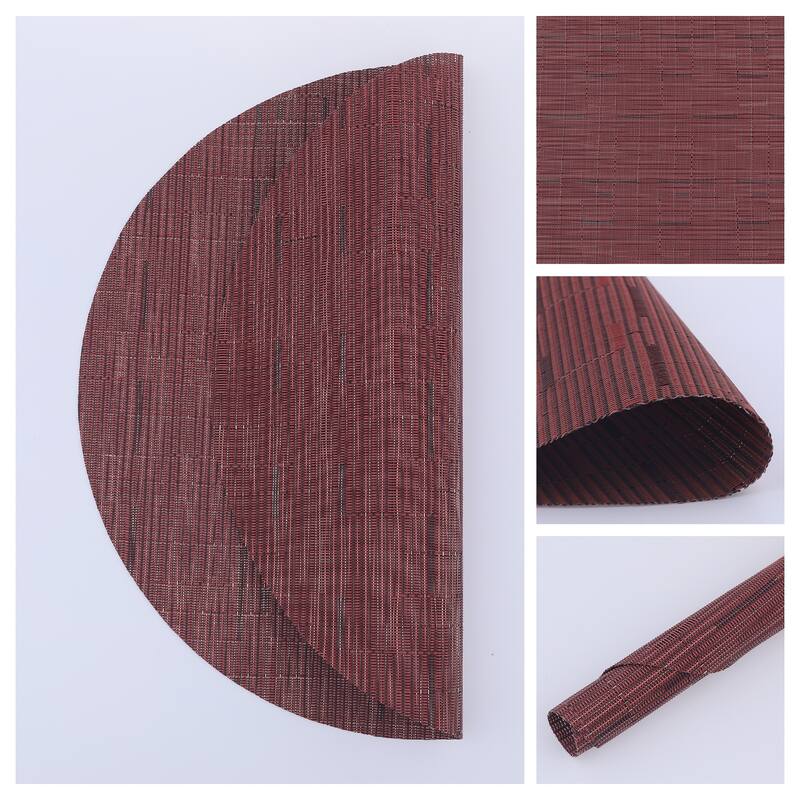 Round Placemats Set of 6 PVC Placemats for Kitchen Dining Table Decor Table Placemats Wipeable Table Mat - 14*14in - Burgundy