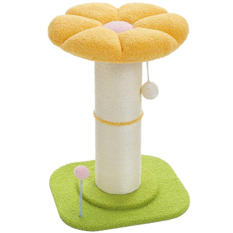 Small Flower Cat Scratching Post, Cat Tree with Super Thick Scratching Post, Removable Flower Cat Bed & Spring Ball