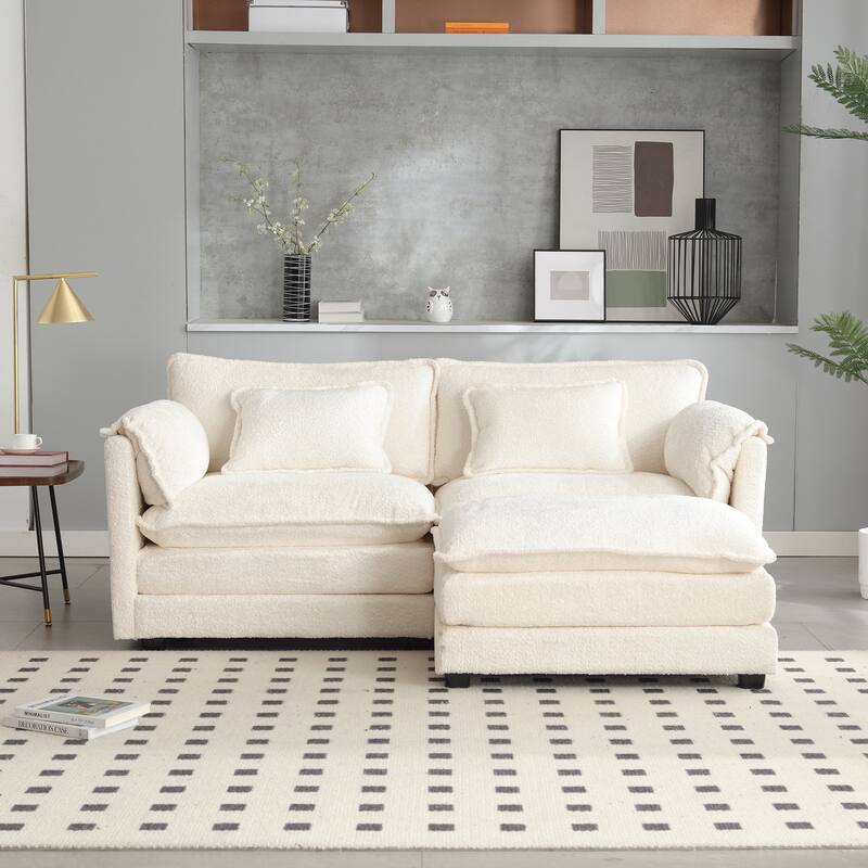 76'' Oversized Chenille Loveseat Sofa with Movable Ottoman Small Sofa for Apartment