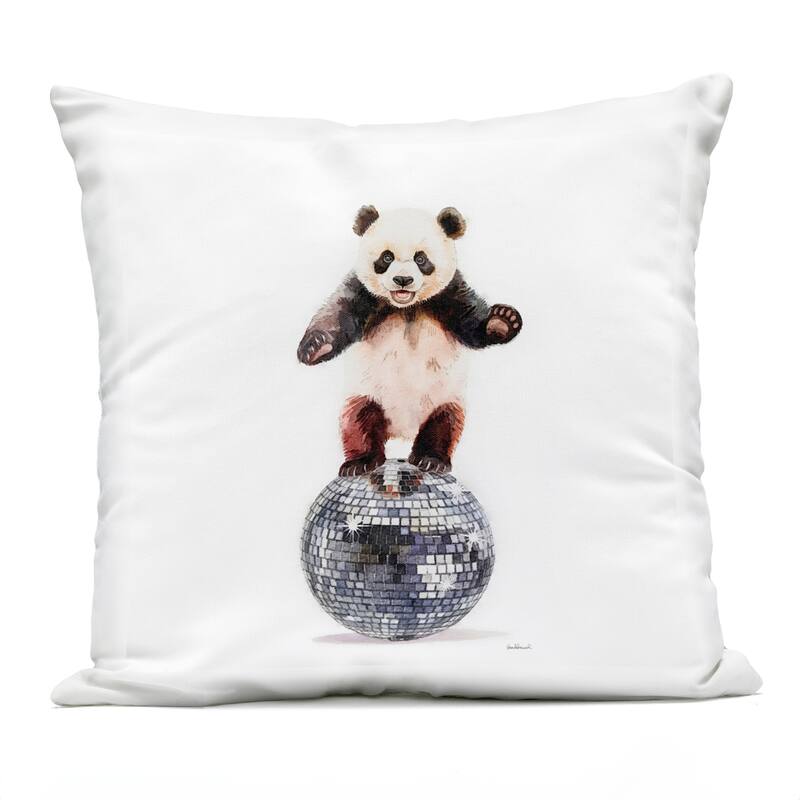 Stupell Panda Balancing on Disco Ball Printed Outdoor Throw Pillow Design by Amanda Greenwood - Accent - Polyester - Black - Single
