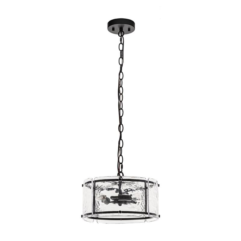 3 - Light Farmhouse Lantern Ripple Glass Drum Chandelier